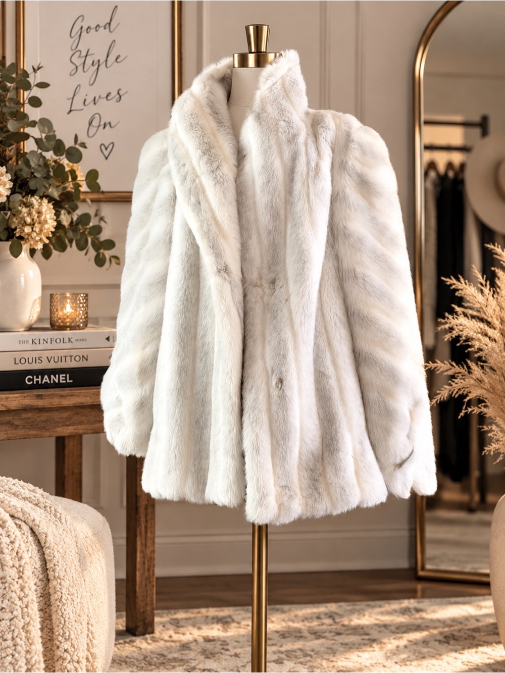 Elegant Vintage White Faux Fur Jacket - Women's Luxurious Outerwear